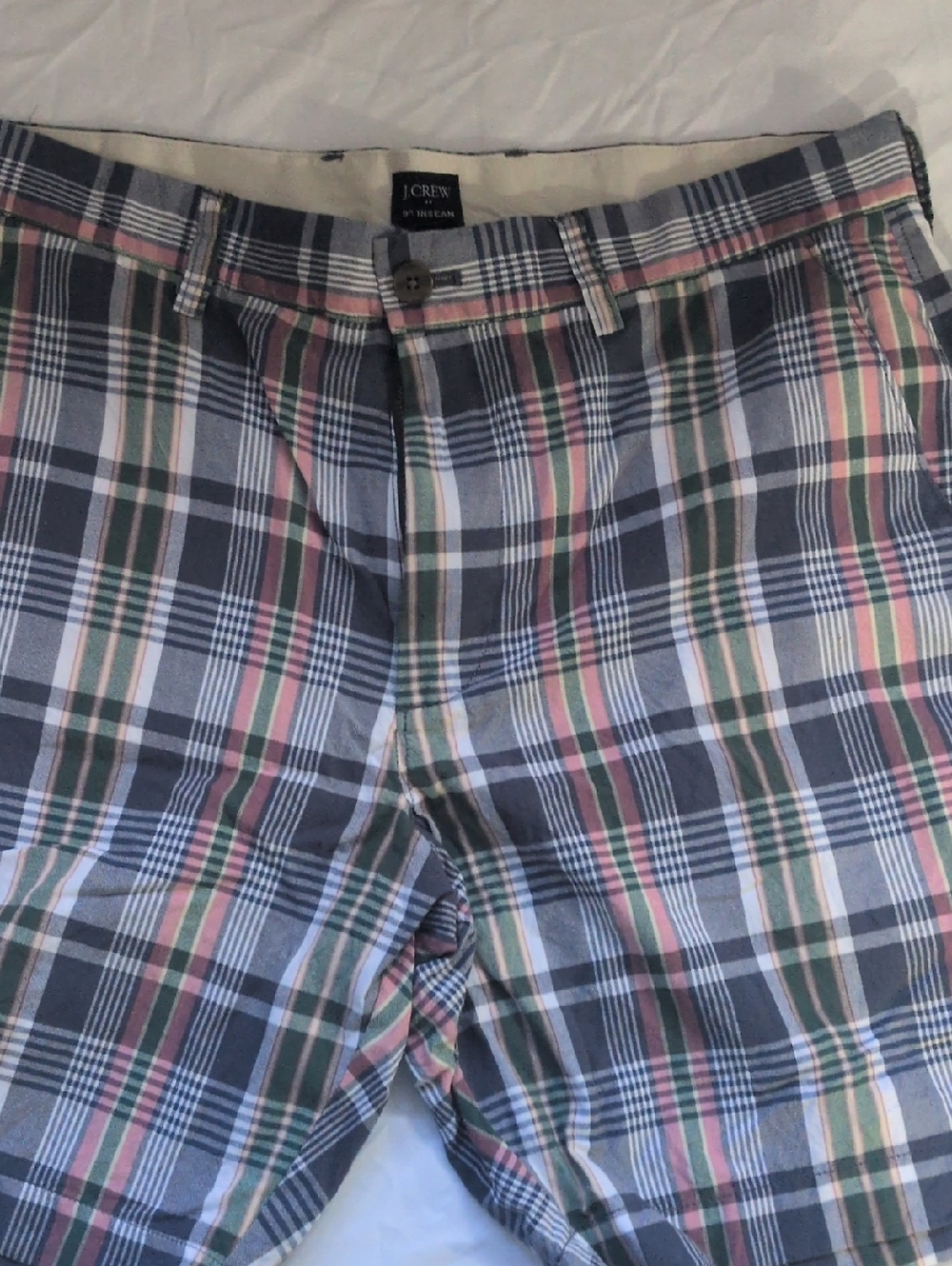 J. Crew Multicolor Plaid Cotton Shorts - Navy, Pink & Green